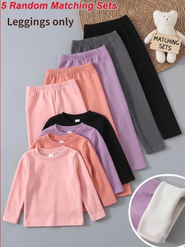 [2 Sets Randomly Sent]+ Girls' Solid Color Derong Leggings, Autumn/Winter Versatile Slim Fit Soft Solid Color Fleece-Lined And Thickened Autumn/Winte - Multicolor - View 8
