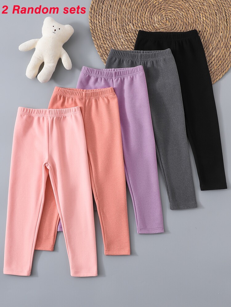[2 Sets Randomly Sent]+ Girls' Solid Color Derong Leggings, Autumn/Winter Versatile Slim Fit Soft Solid Color Fleece-Lined And Thickened Autumn/Winte - Multicolor - View 7