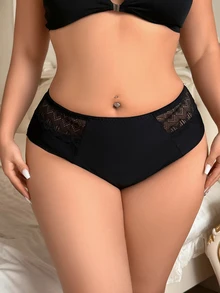 Seduluxe Plus Size Comfortable Elegant Lace Panties Lingerie - Black - View 4