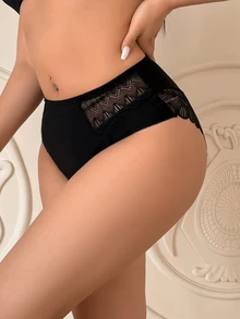 Seduluxe Plus Size Comfortable Elegant Lace Panties Lingerie - Black - View 3