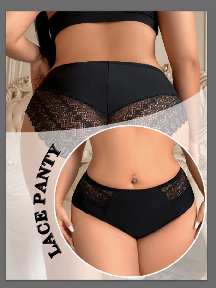 Seduluxe Plus Size Comfortable Elegant Lace Panties Lingerie - Black - View 1
