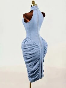Mistrie Casual Denim Dress For Women - Blue - View 4