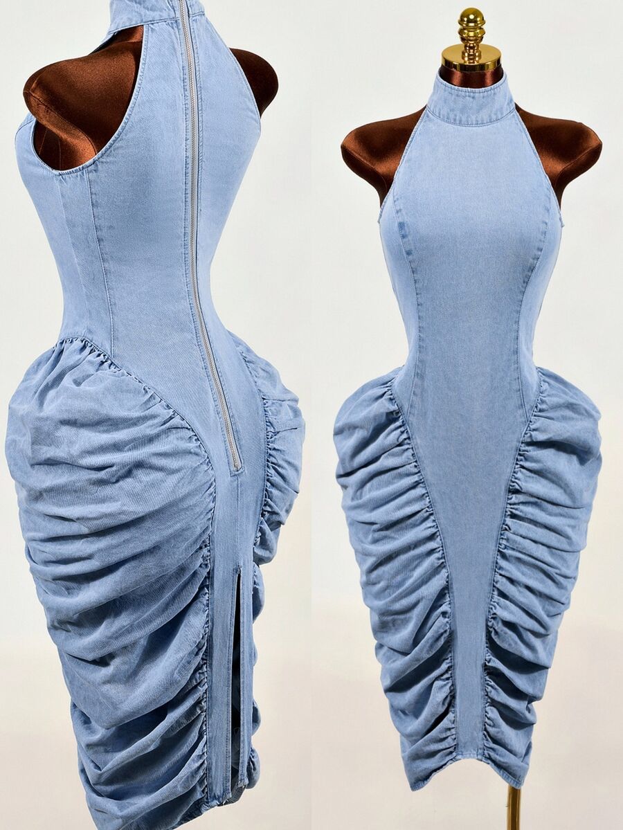 Mistrie Casual Denim Dress For Women - Blue - View 1