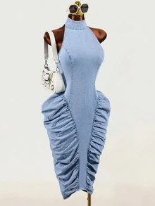 Mistrie Casual Denim Dress For Women - Blue - View 2