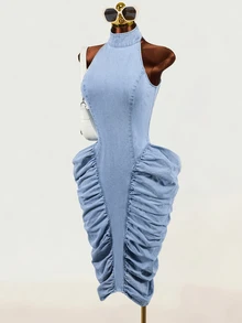 Mistrie Casual Denim Dress For Women - Blue - View 7