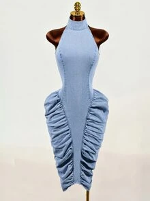 Mistrie Casual Denim Dress For Women - Blue - View 8