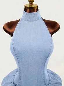 Mistrie Casual Denim Dress For Women - Blue - View 6