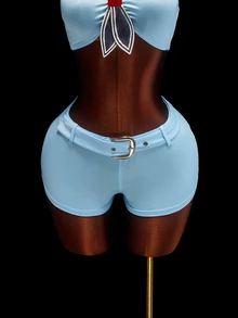 Amplova Kostum Pelaut Halloween Bergaya Angkatan Laut Biru, Menampilkan Set Mini Pendek dan Seksi, Sempurna untuk Menghadiri Pesta dan Acara Halloween. - Biru - View 5