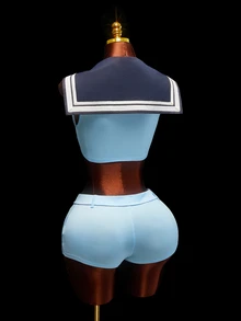 Amplova Kostum Pelaut Halloween Bergaya Angkatan Laut Biru, Menampilkan Set Mini Pendek dan Seksi, Sempurna untuk Menghadiri Pesta dan Acara Halloween. - Biru - View 1