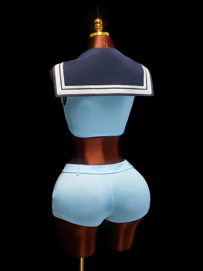 Amplova Halloween Sailor Costume In Blue Naval Style, Featuring A Short And Sexy Mini Set, Perfect For Attending Halloween Parties And Events.