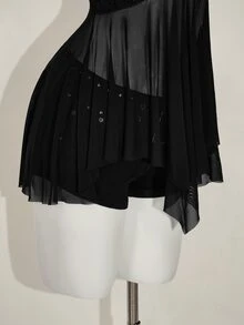 SHEIN ICON Camisola con diseño asimétrico de rejilla y parches con cruce en el cuello para mujer - Negro - Ver 9