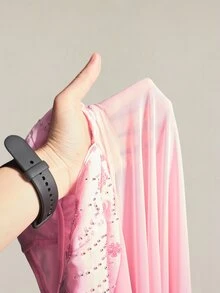 SHEIN ICON Women's Pink Sequin Embroidered V-Neck Mesh Patchwork Asymmetrical Hem Ruffle Cami Mini Dress, Figure-Hugging Sexy,Party Dresses For Women - Pink - View 10