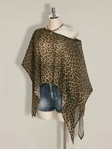 SHEIN ICON 女士不对称肩部豹纹雪纺罩衫，夏季假日 - 彩色 - 查看 6