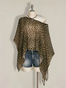 SHEIN ICON 女士不对称肩部豹纹雪纺罩衫，夏季假日 - 彩色 - 查看 2