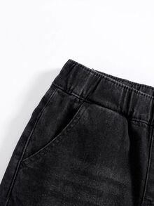 SHEIN 小男孩 2件/套街頭風套裝：紅色蜘蛛圖案衛衣搭配黑色高彈力破洞緊身牛仔褲－適合小男孩秋冬服飾 - 彩色 - 查看 4
