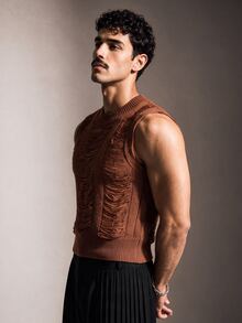 FeverCity Men's Solid Color Hollow Knit Vest - Brown - View 4