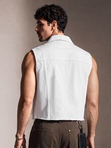 FeverCity Men's Washed Solid Color Sleeveless Top - White - View 2