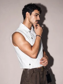 FeverCity Men's Washed Solid Color Sleeveless Top - White - View 5