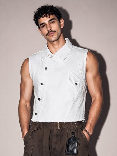 FeverCity Men's Washed Solid Color Sleeveless Top