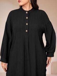 Veilorie Plus Size Women Solid Color Long Sleeve Top And Pants Casual Daily 2 Pieces Set - Black - View 6
