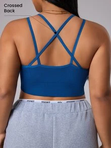 SHEIN Sports 大码女士无缝交叉后背运动文胸 - 藏蓝色 - 查看 7
