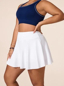 SHEIN Rhythm Era Plus Size Women's Solid Color Simple Daily Mini Skirttennis Skirt Athletic Skirt Tennis Gym White Summer - White - View 4