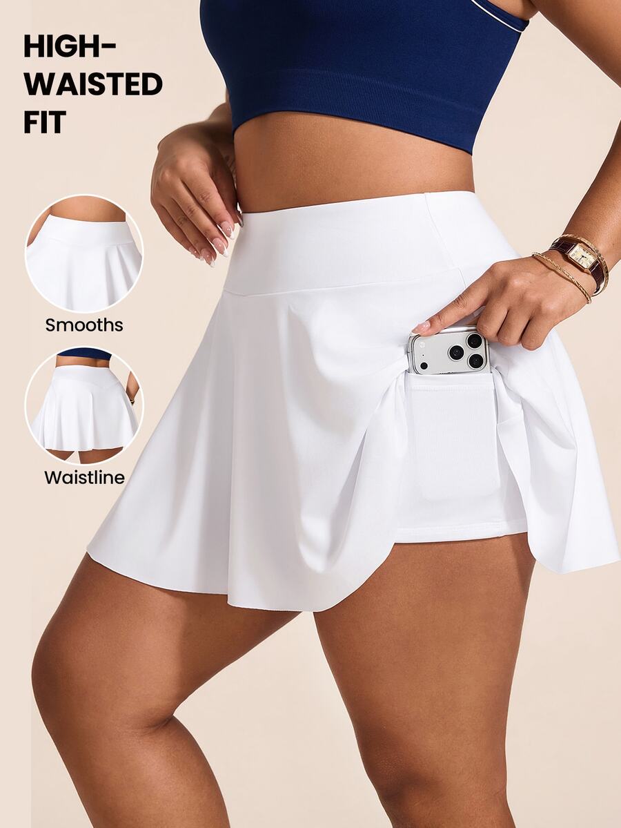 SHEIN Rhythm Era Plus Size Women's Solid Color Simple Daily Mini Skirttennis Skirt Athletic Skirt Tennis Gym White Summer - White - View 1