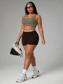SHEIN Rhythm Era Plus Size Women's Sports Bra - Coffee Brown - View 3
