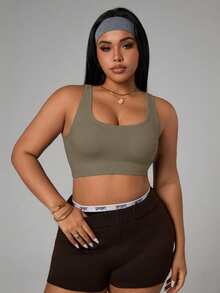 SHEIN Rhythm Era Plus Size Women's Sports Bra - Coffee Brown - View 4