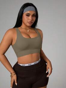 SHEIN Rhythm Era Plus Size Women's Sports Bra - Coffee Brown - View 7