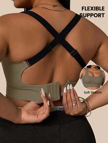 SHEIN Rhythm Era Plus Size Women's Sports Bra - Coffee Brown - View 1