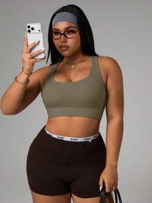 SHEIN Rhythm Era Plus Size Women's Sports Bra - Coffee Brown - View 6