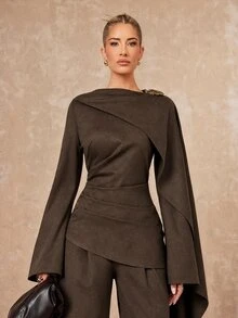 Lumalex Fall Winter Women's Blazer Suit Set With Shawl Collar, Ribbon ...