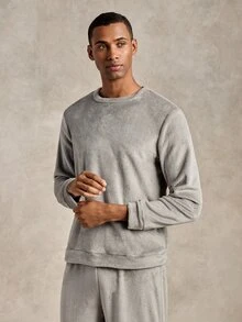 EverLounge Men's Autumn/Winter Minimalist Basic Casual Comfortable Light Gray & Dark Gray Flannel Pajama Tops, 2 Pieces Set - Multicolor - View 3