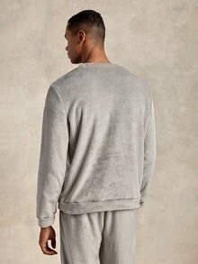 EverLounge Men's Autumn/Winter Minimalist Basic Casual Comfortable Light Gray & Dark Gray Flannel Pajama Tops, 2 Pieces Set - Multicolor - View 2