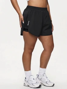 SHEIN Rhythm Era Women's Plus Size Elastic Waist Casual Versatile Daily Wear Sports Shorts - Black - View 3