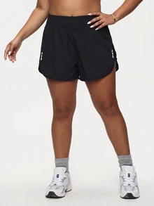 SHEIN Rhythm Era Women's Plus Size Elastic Waist Casual Versatile Daily Wear Sports Shorts - Black - View 4