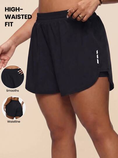 SHEIN Rhythm Era Women's Plus Size Elastic Waist Casual Versatile Daily Wear Sports Shorts