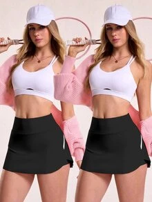Velisys Velisys Women's Plus Size Colorblock Casual Daily Sports Skort 2-Piece Set - Black - View 7