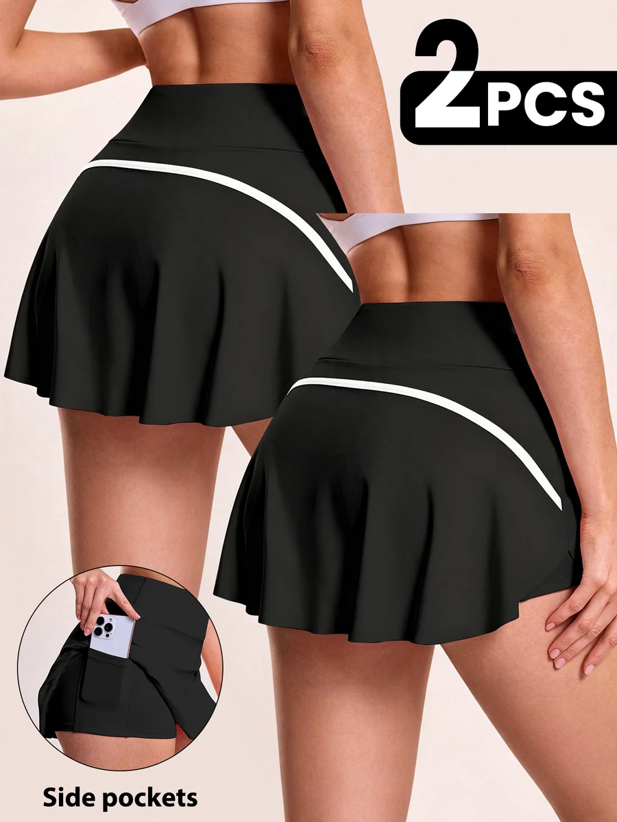 Velisys Velisys Women's Plus Size Colorblock Casual Daily Sports Skort 2-Piece Set - Black - View 1