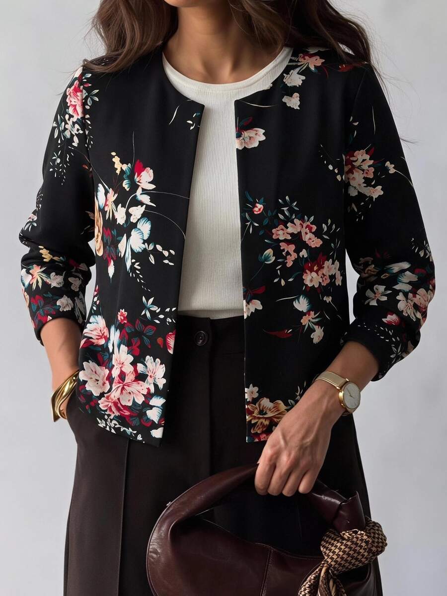 EMERY ROSE ז'קט חזית פתוחה עם הדפס פרחוני לסתיו/חורף - ריבוי צבעים - ראה 1