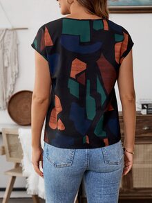 EMERY ROSE Women's Summer Geometric Print Batwing Sleeve Casual Shirt,Short Sleeve Tops - Multicolor - View 2