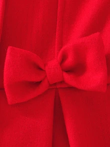 SHEIN Sparklyn Tween Girl Solid Color Long Sleeve Single-Breasted Bow Decor Cute Hooded Overcoat - Red - View 6