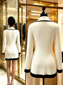 SHEIN New For Fall 2026 Elegant French Versatile Black And White Cardigana Stylish Choice To Layer Over A Lightweight Dress For Dates Social Office - Apricot - View 3