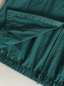 SHEIN 女童休閒百搭極簡夾克褲套裝，胸前白色字母圖案刺繡，袖口與褲側飾白色緞帶蝴蝶結，彈性袖口與下擺，適合秋冬戶外散步、購物、通勤、旅行，可搭配T恤與長袖上衣 - 綠色 - 查看 7