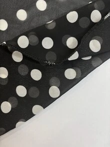 SHEIN 女款優雅復古波點印花長洋裝，黑白波點V領，收腰設計，A字版型，適合海灘度假、早午餐、夏季穿著 - 黑色 - 查看 9