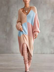 LUMIGAL Women's Minimalist Versatile Colorblock Long Sleeve Knit Dress For Vacation - Multicolor - View 3