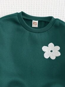 Cozy Pixies 2pcs Baby Girl Floral Print Knit Soft Crew Neck Long Sleeve Sweatshirt And Pants Set - Green - View 8