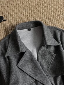 Grovea Mantel Kasual Wanita Ukuran Besar Elegan dengan Pinggang Terikat, Warna Abu-abu, Cocok untuk Perjalanan Musim Gugur/Musim Dingin - Grey - View 3