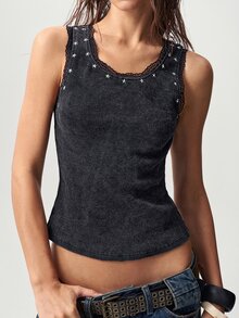 Bohemela Casual Solid Color Knitted Slim Fit Tank Top For Women - Black - View 3